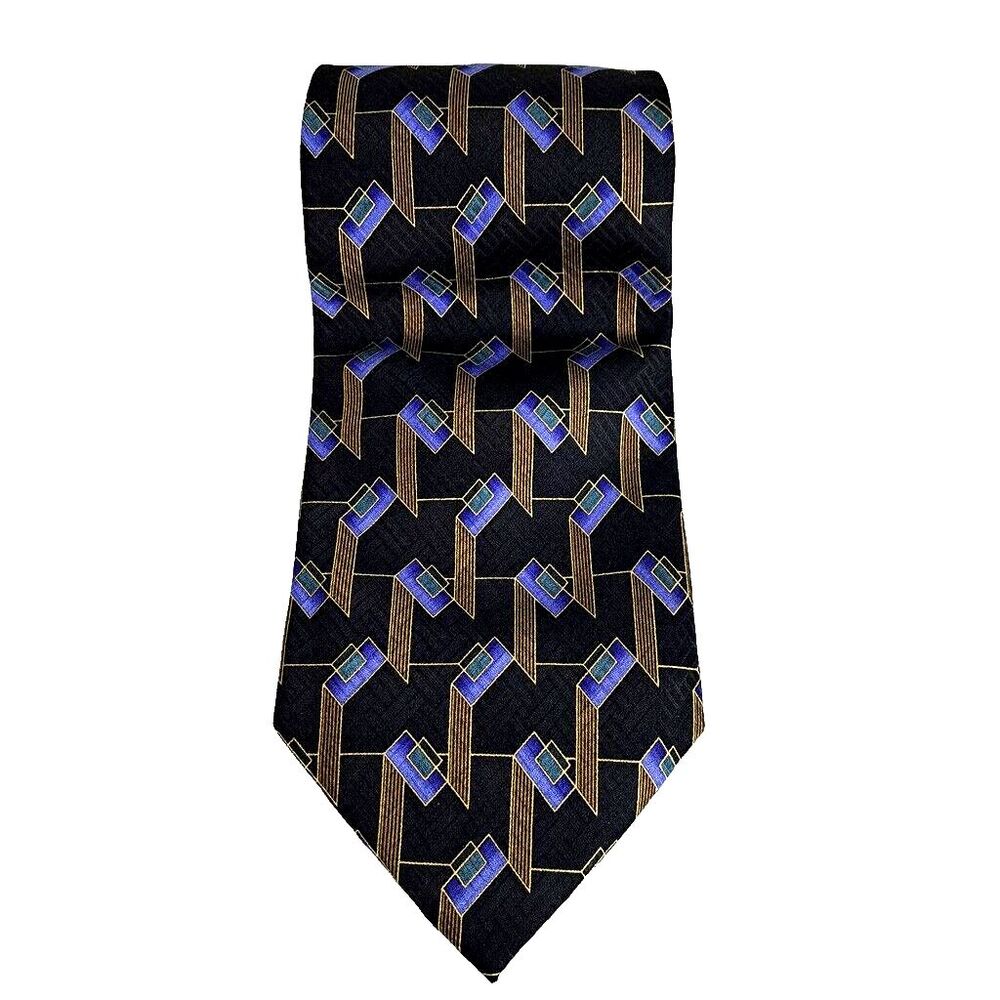 Joseph and Feiss Multicolor Geometric Silk Tie - Handmade Vintage Adjustable
